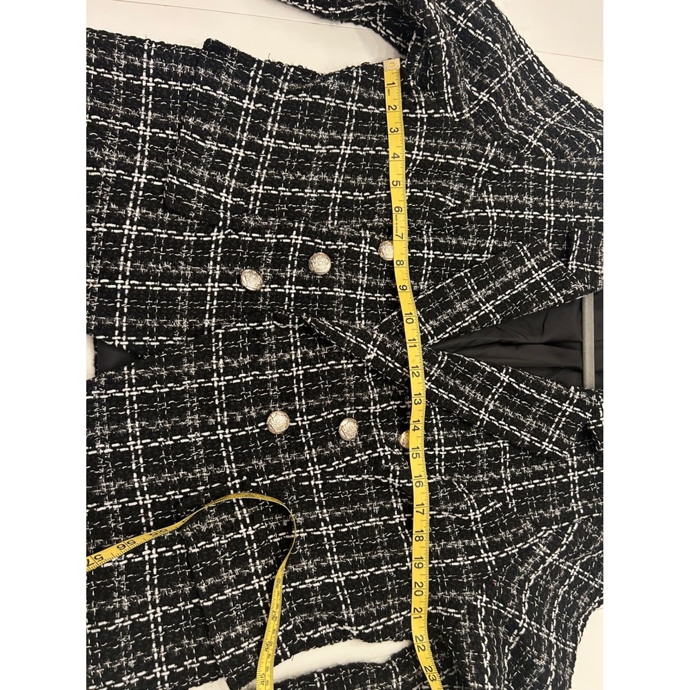 SHEIN CURVE Black White Plaid Tweed Double Breasted Blazer Gold Buttons 1XL - Picture 5 of 8